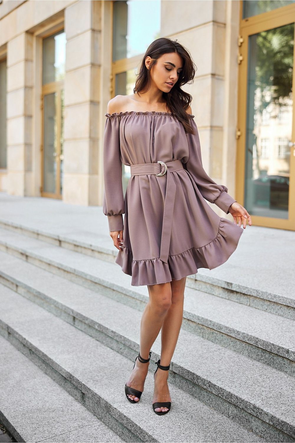 Dienos suknelė roco fashion smėlio spalvos – moteriškas drabužis