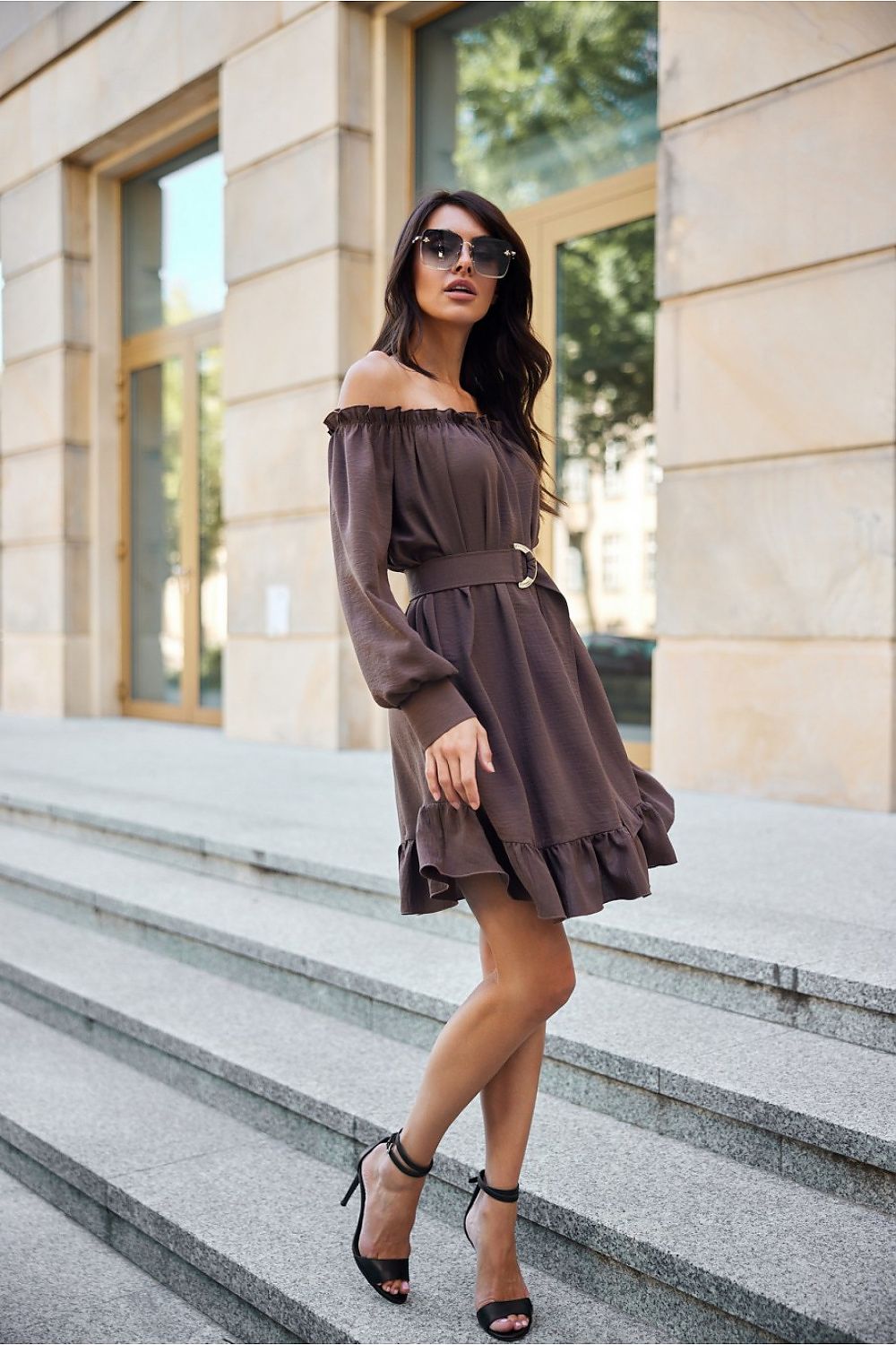 Dienos suknelė roco fashion ruda – moteriškas drabužis